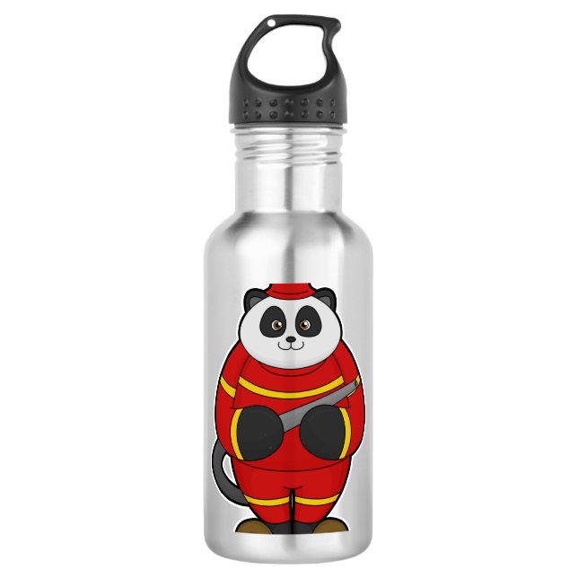 Panda als Feuerwehrmann mit Schlauch Edelstahlflasche (Vorderseite)