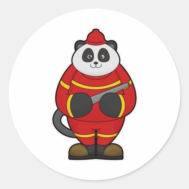 Panda als Feuerwehrmann mit Schlauch Runder Aufkleber (Vorderseite)