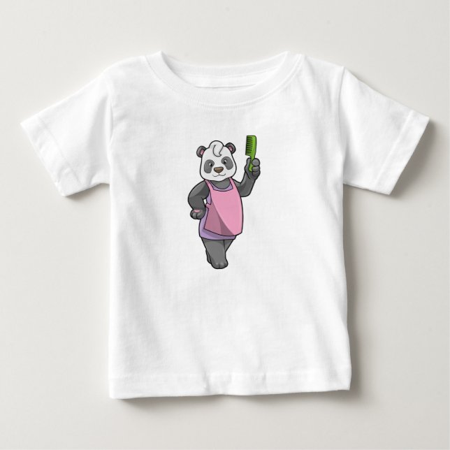 Panda als Friseur mit Kamm Baby T-shirt (Vorderseite)