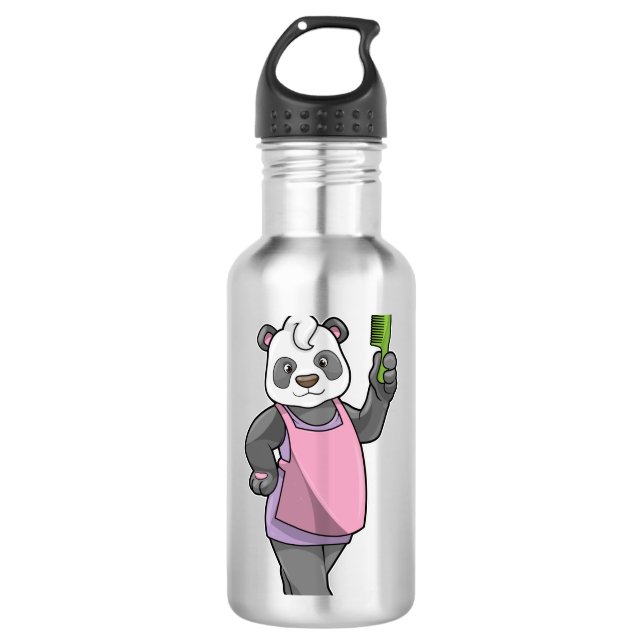 Panda als Friseur mit Kamm Edelstahlflasche (Vorderseite)