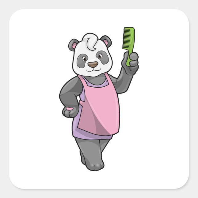 Panda als Friseur mit Kamm Quadratischer Aufkleber (Vorderseite)