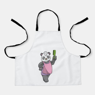 Panda als Friseur mit Kamm Schürze