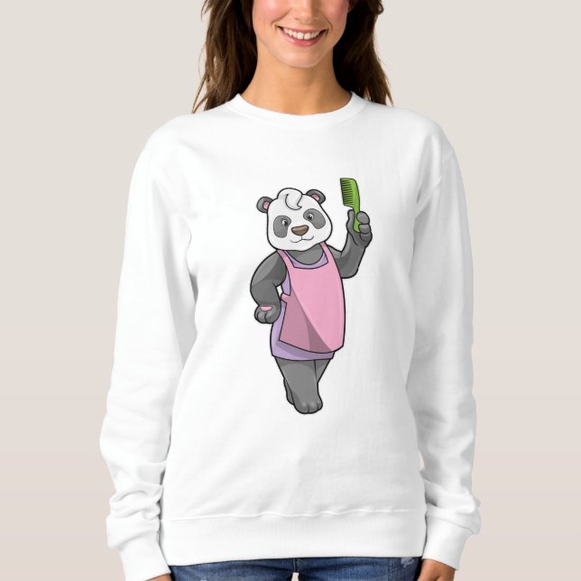 Panda als Friseur mit Kamm Sweatshirt (Vorderseite)