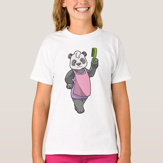 Panda als Friseur mit Kamm T-Shirt (Vorderseite)
