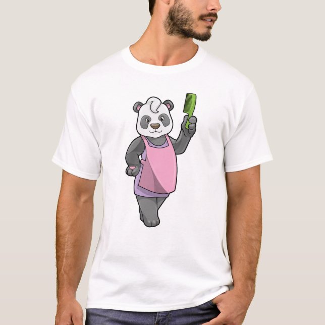 Panda als Friseur mit Kamm T-Shirt (Vorderseite)