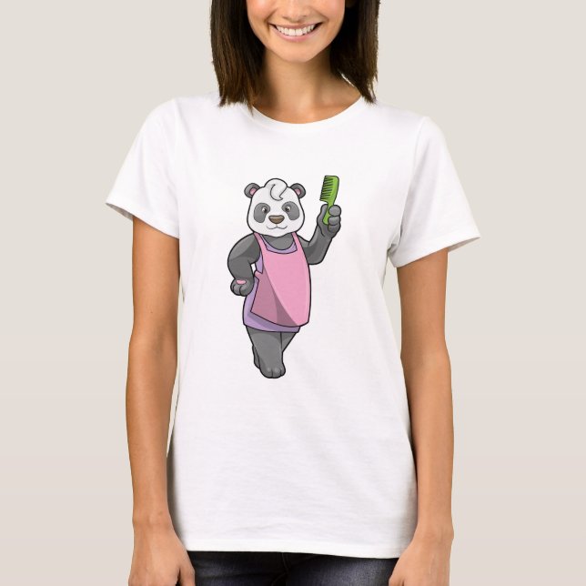 Panda als Friseur mit Kamm T-Shirt (Vorderseite)