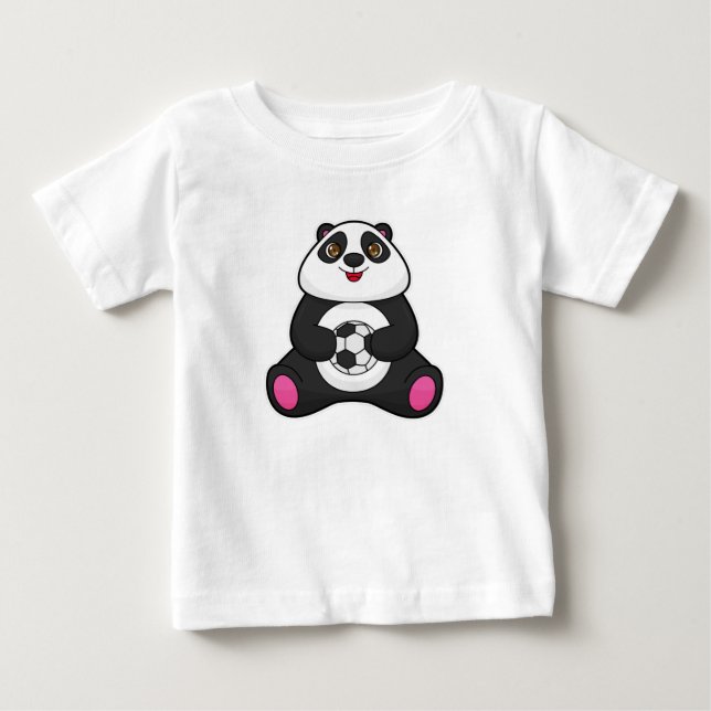 Panda als Fußballspieler mit Fußball Baby T-shirt (Vorderseite)