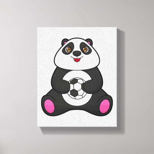 Panda als Fußballspieler mit Fußball Leinwanddruck (Vorderseite)
