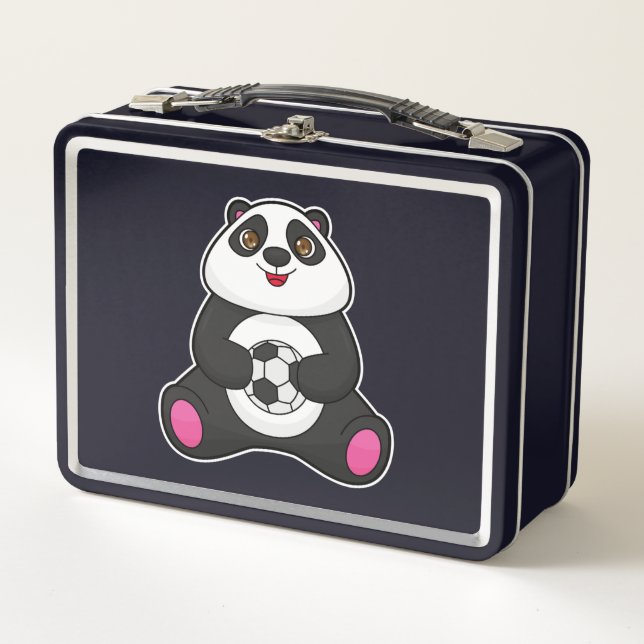 Panda als Fußballspieler mit Fußball Metall Brotdose (Vorderseite)