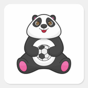 Panda als Fußballspieler mit Fußball Quadratischer Aufkleber
