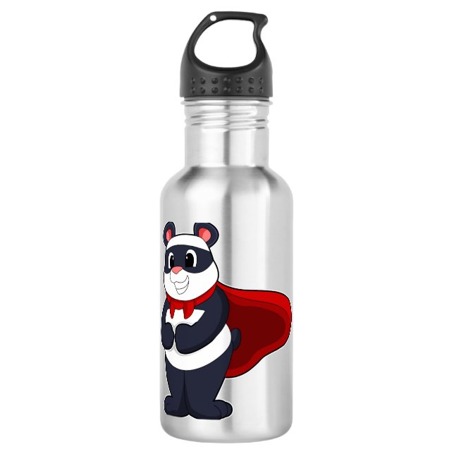 Panda als Held mit Mask & Cape Edelstahlflasche (Vorderseite)
