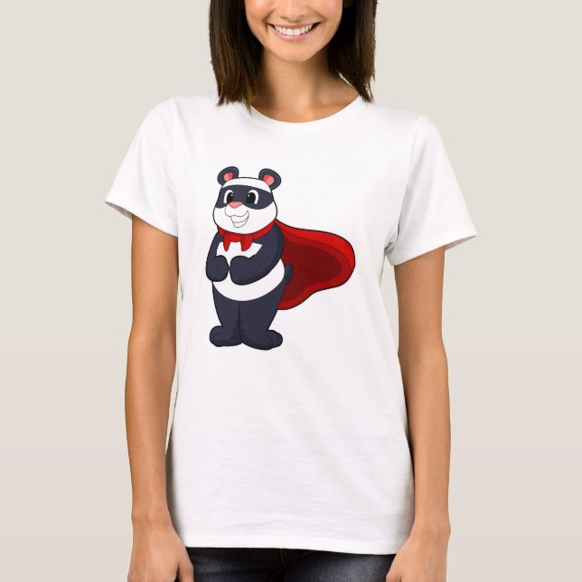 Panda als Held mit Mask & Cape T-Shirt (Vorderseite)
