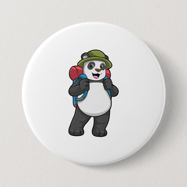 Panda als Hiker mit Rucksack Button (Vorderseite)