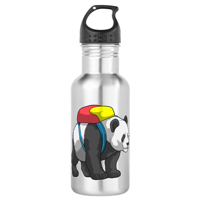Panda als Hiker mit Rucksack Edelstahlflasche (Vorderseite)