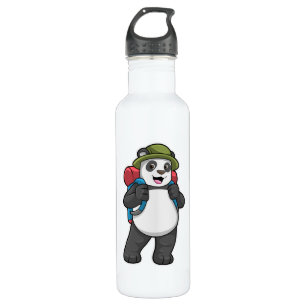 Panda als Hiker mit Rucksack Edelstahlflasche