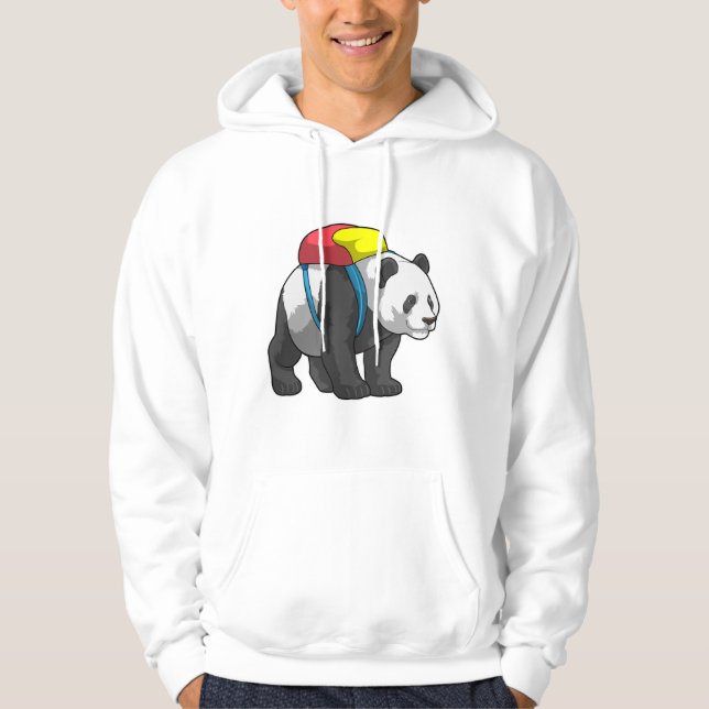 Panda als Hiker mit Rucksack Hoodie (Vorderseite)