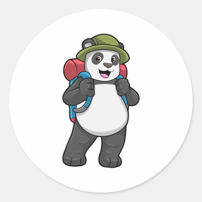 Panda als Hiker mit Rucksack Runder Aufkleber (Vorderseite)