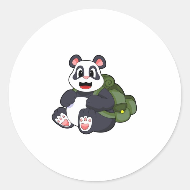 Panda als Hiker mit Rucksack Runder Aufkleber (Vorderseite)
