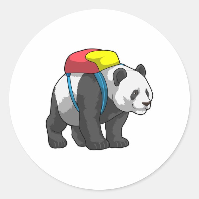 Panda als Hiker mit Rucksack Runder Aufkleber (Vorderseite)