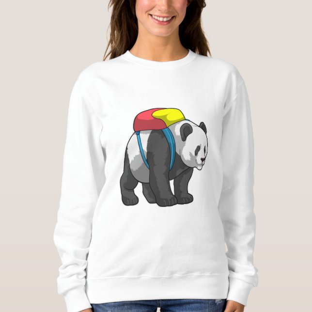 Panda als Hiker mit Rucksack Sweatshirt (Vorderseite)