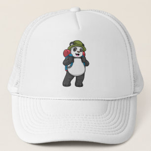 Panda als Hiker mit Rucksack Truckerkappe