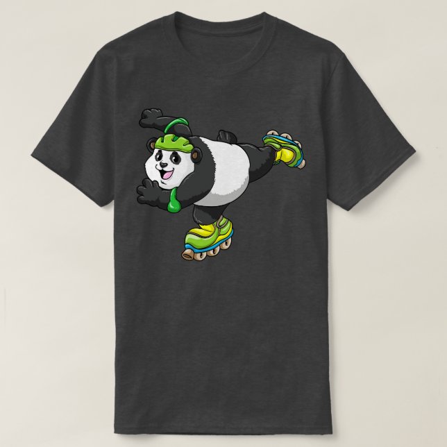Panda als Inline-Skater mit Inline-Skaten und Helm T-Shirt (Design vorne)