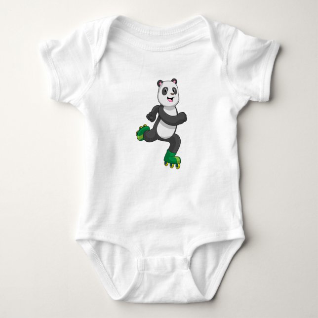 Panda als Inline-Skater mit Roller-Skaten Baby Strampler (Vorderseite)