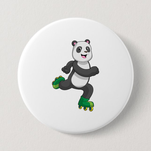Panda als Inline-Skater mit Roller-Skaten Button (Vorderseite)