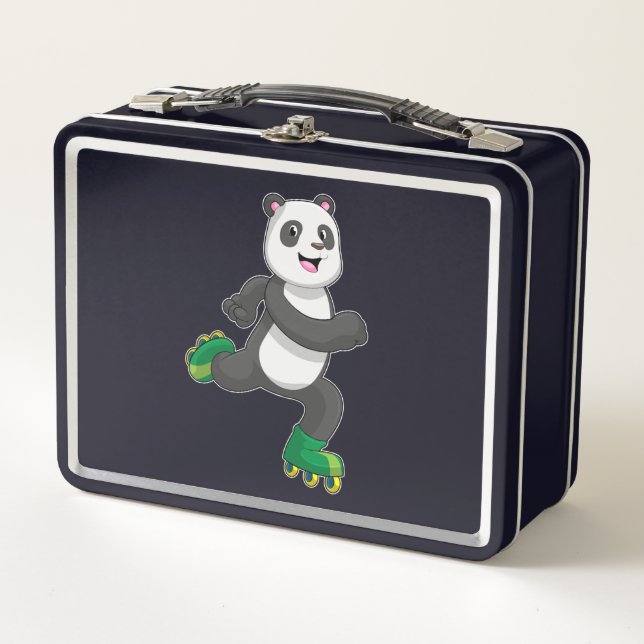 Panda als Inline-Skater mit Roller-Skaten Metall Brotdose (Vorderseite)