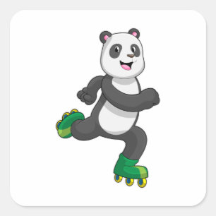 Panda als Inline-Skater mit Roller-Skaten Quadratischer Aufkleber