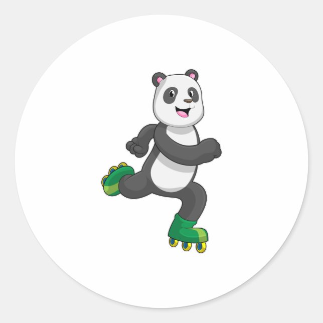 Panda als Inline-Skater mit Roller-Skaten Runder Aufkleber (Vorderseite)