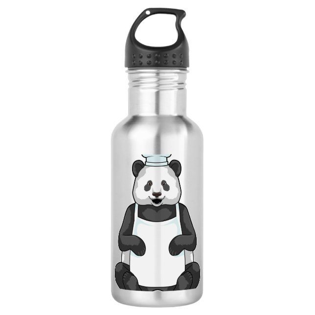 Panda als Koch mit Kochmütze Edelstahlflasche (Vorderseite)