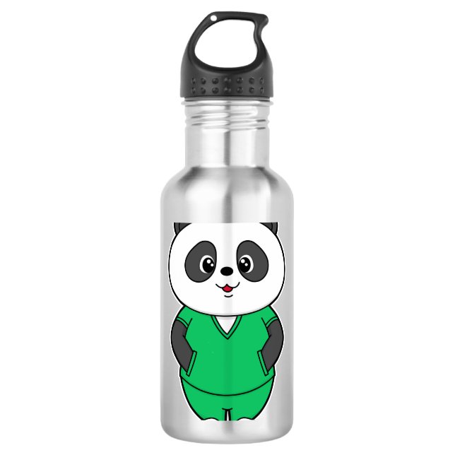 Panda als Krankenschwester mit Smock Edelstahlflasche (Vorderseite)