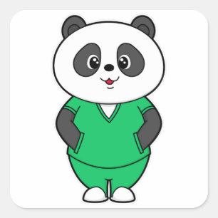 Panda als Krankenschwester mit Smock Quadratischer Aufkleber