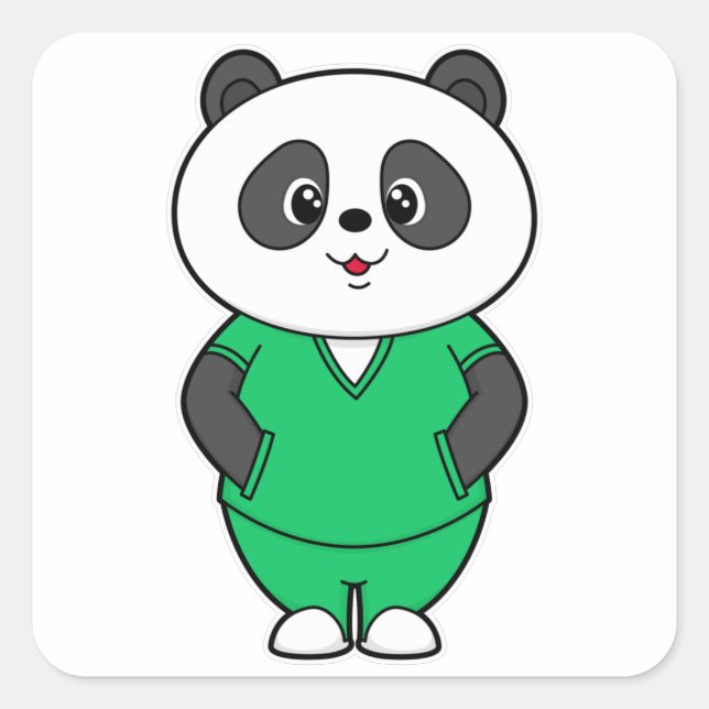 Panda als Krankenschwester mit Smock Quadratischer Aufkleber (Vorderseite)