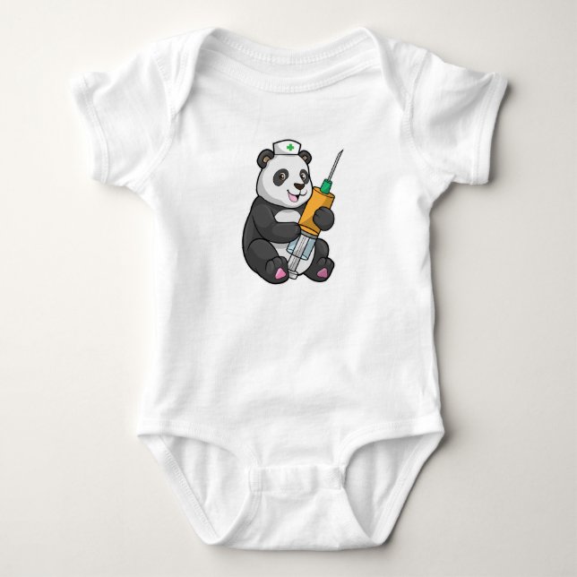 Panda als Krankenschwester mit Spritze Baby Strampler (Vorderseite)