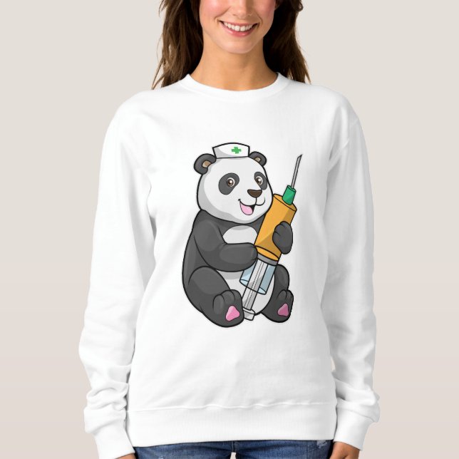 Panda als Krankenschwester mit Spritze Sweatshirt (Vorderseite)