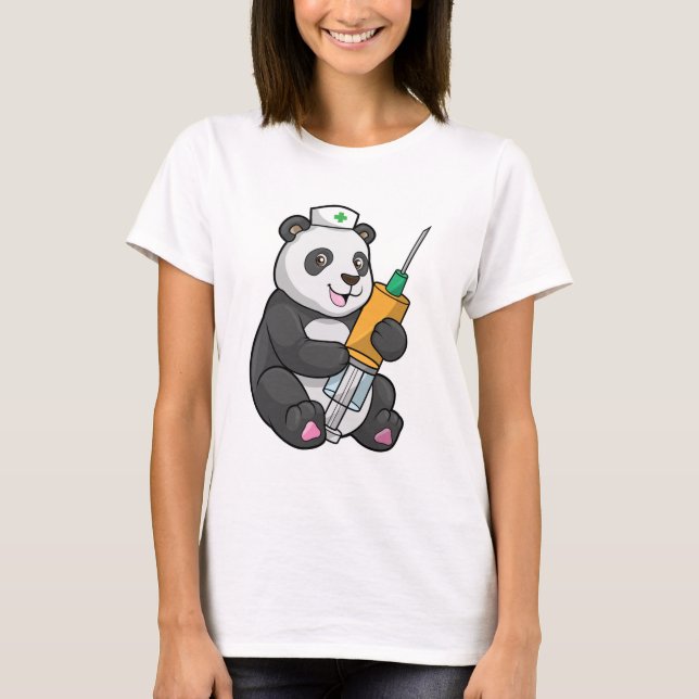 Panda als Krankenschwester mit Spritze T-Shirt (Vorderseite)