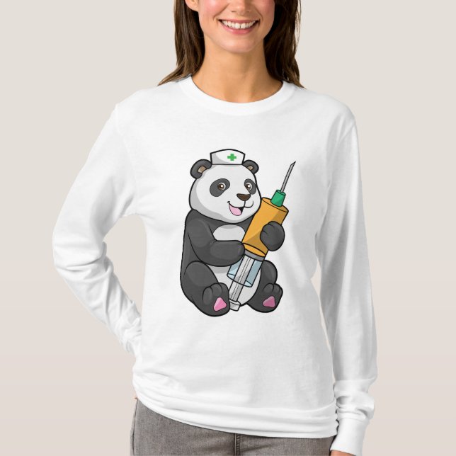 Panda als Krankenschwester mit Spritze T-Shirt (Vorderseite)