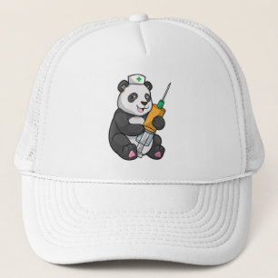 Panda als Krankenschwester mit Spritze Truckerkappe