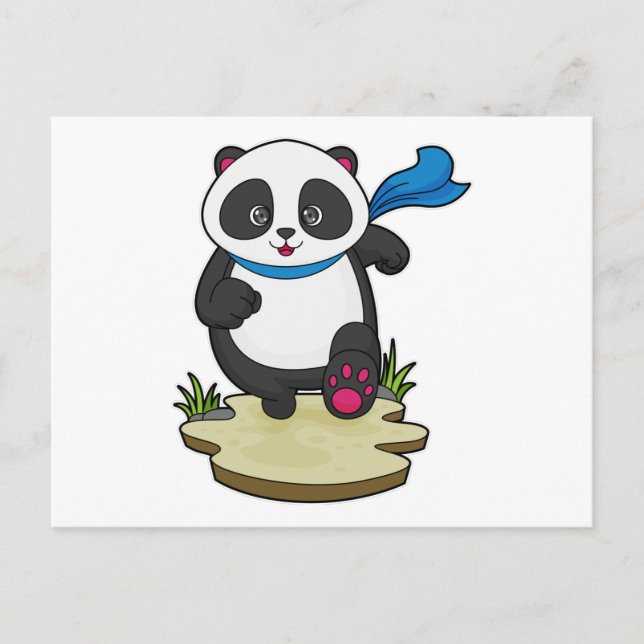 Panda als Läufer mit Schal Postkarte (Vorderseite)