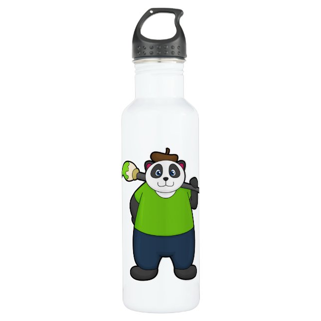Panda als Maler mit Pinsel Edelstahlflasche (Vorderseite)