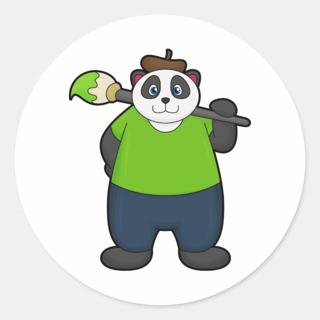 Panda als Maler mit Pinsel Runder Aufkleber (Vorderseite)