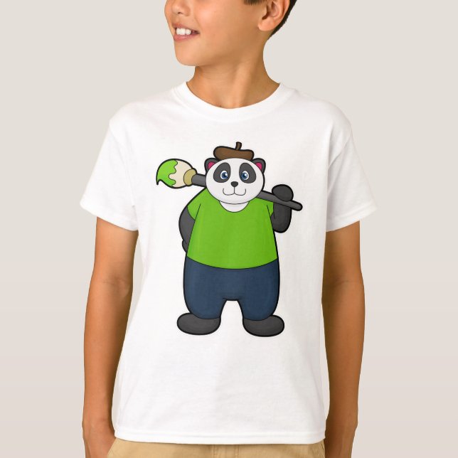 Panda als Maler mit Pinsel T-Shirt (Vorderseite)