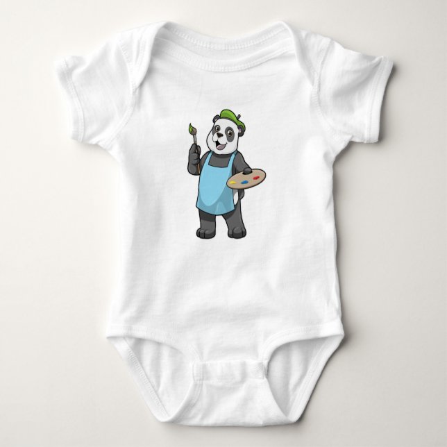 Panda als Maler mit Pinsel und Farbe Baby Strampler (Vorderseite)