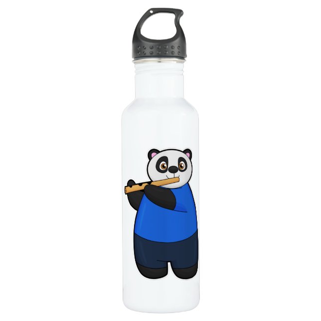 Panda als Musiker mit Flute Edelstahlflasche (Vorderseite)