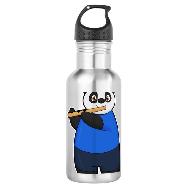 Panda als Musiker mit Flute Edelstahlflasche (Vorderseite)
