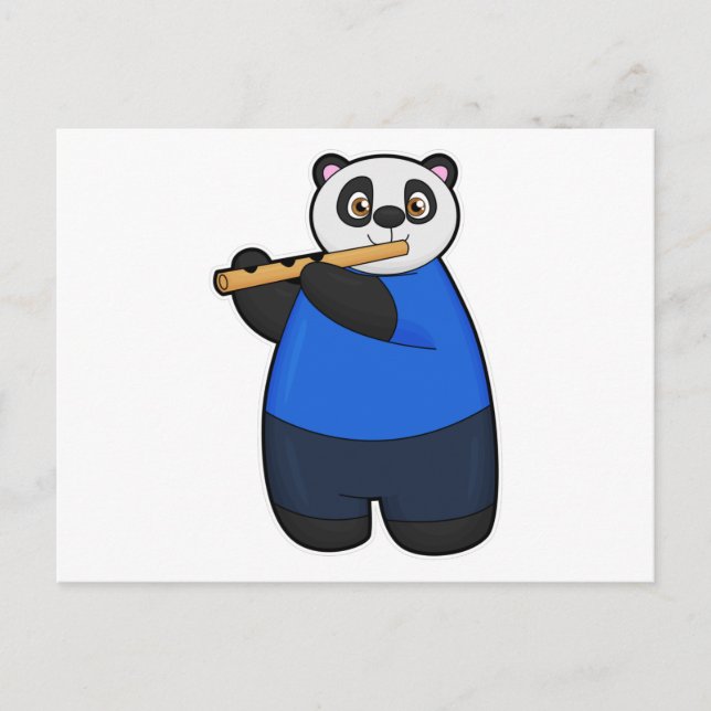 Panda als Musiker mit Flute Postkarte (Vorderseite)