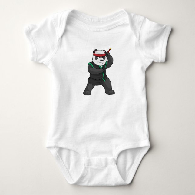 Panda als Ninja in Kostüm Baby Strampler (Vorderseite)