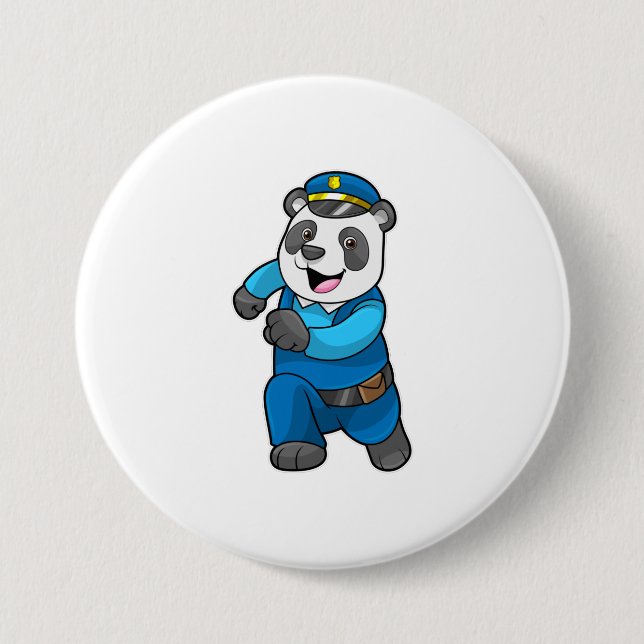 Panda als Polizeibeamter mit Polizeihelm Button (Vorderseite)